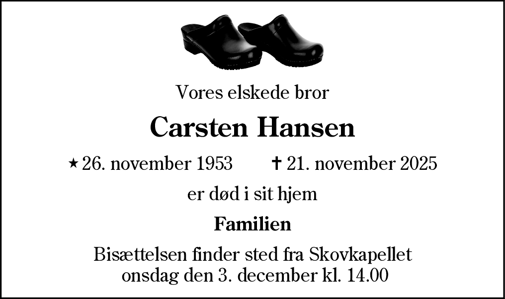 Dødsannonce for Carsten Hansen