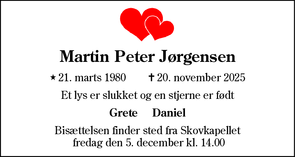 Dødsannonce for Martin Peter Jørgensen