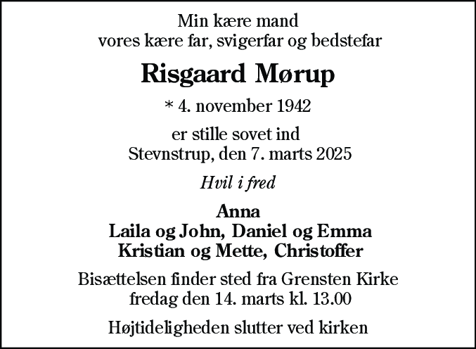 Dødsannonce for Risgaard Mørup