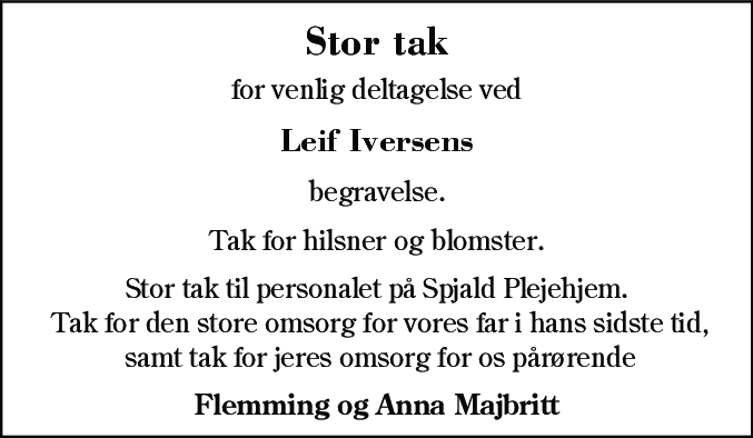 Dødsannonce for Leif Iversen