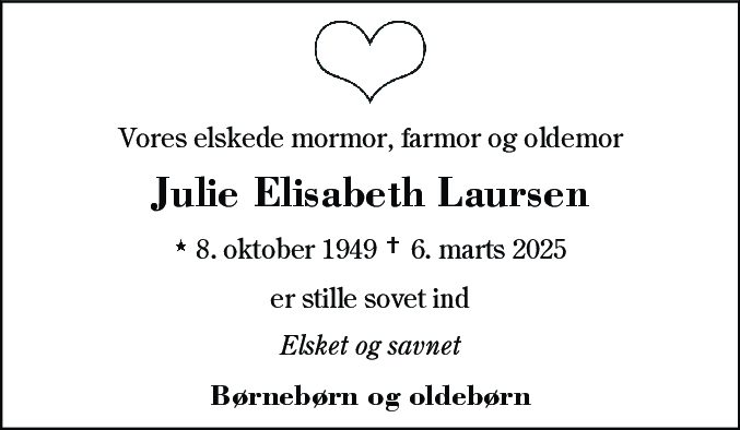 Dødsannonce for Julie Elisabeth Laursen