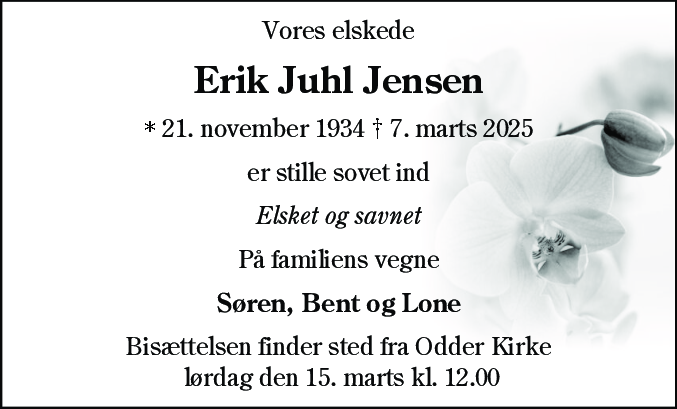 Dødsannonce for Erik Juhl Jensen
