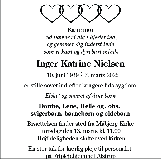 Dødsannonce for Inger Katrine Nielsen