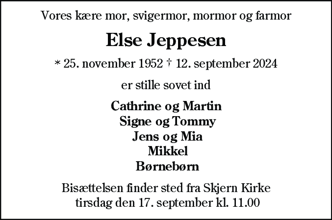 Dødsannonce for Else Jeppesen