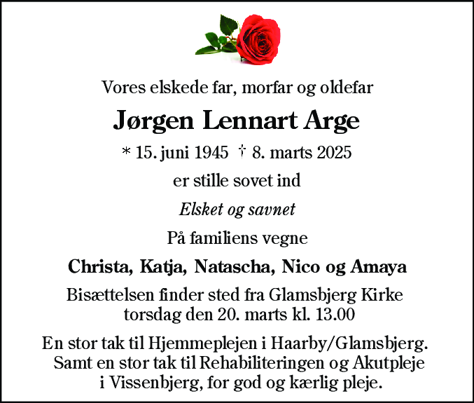 Dødsannonce for Jørgen Lennart Arge