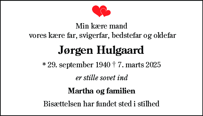 Dødsannonce for Jørgen Hulgaard