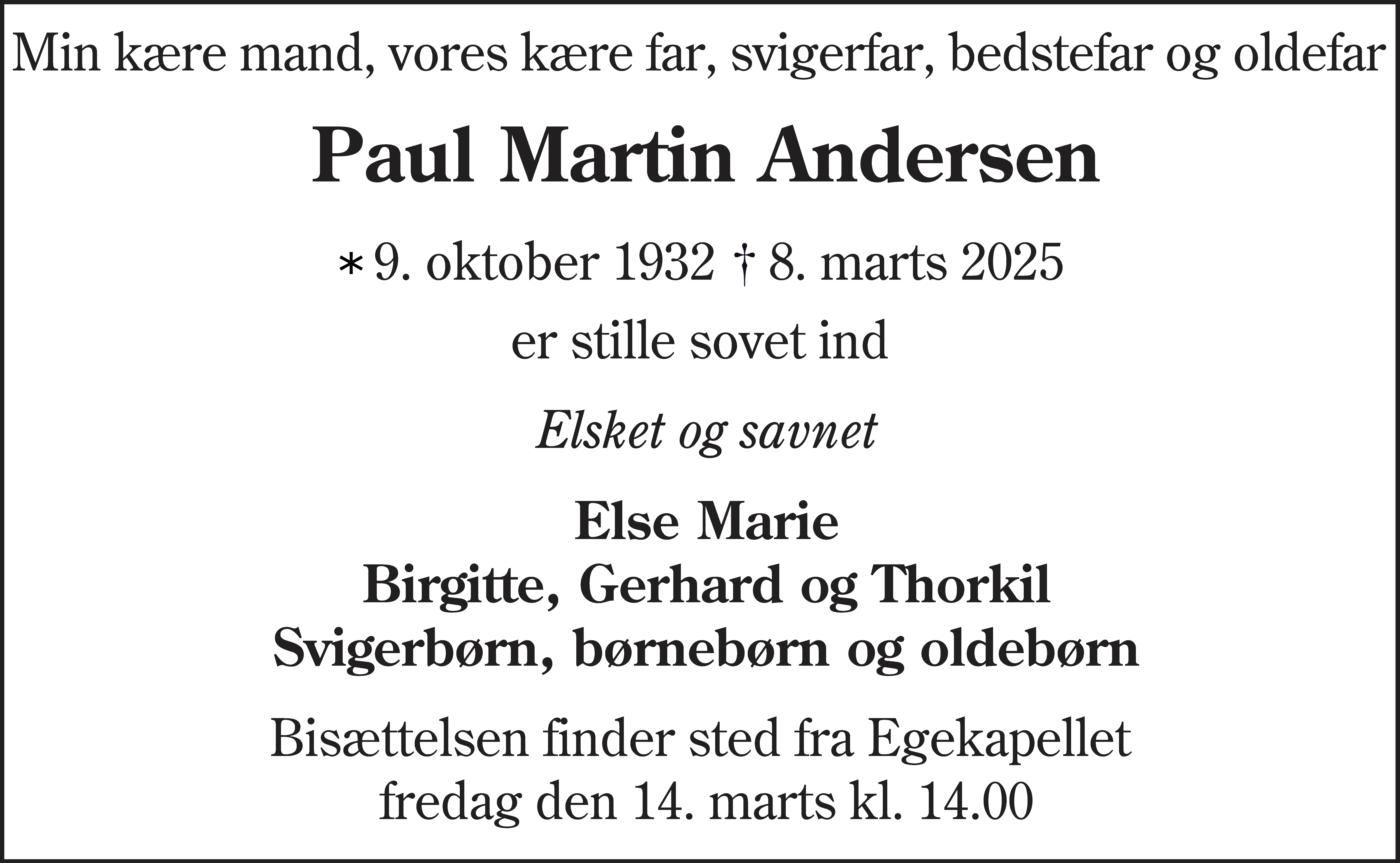 Dødsannonce for Paul Martin Andersen