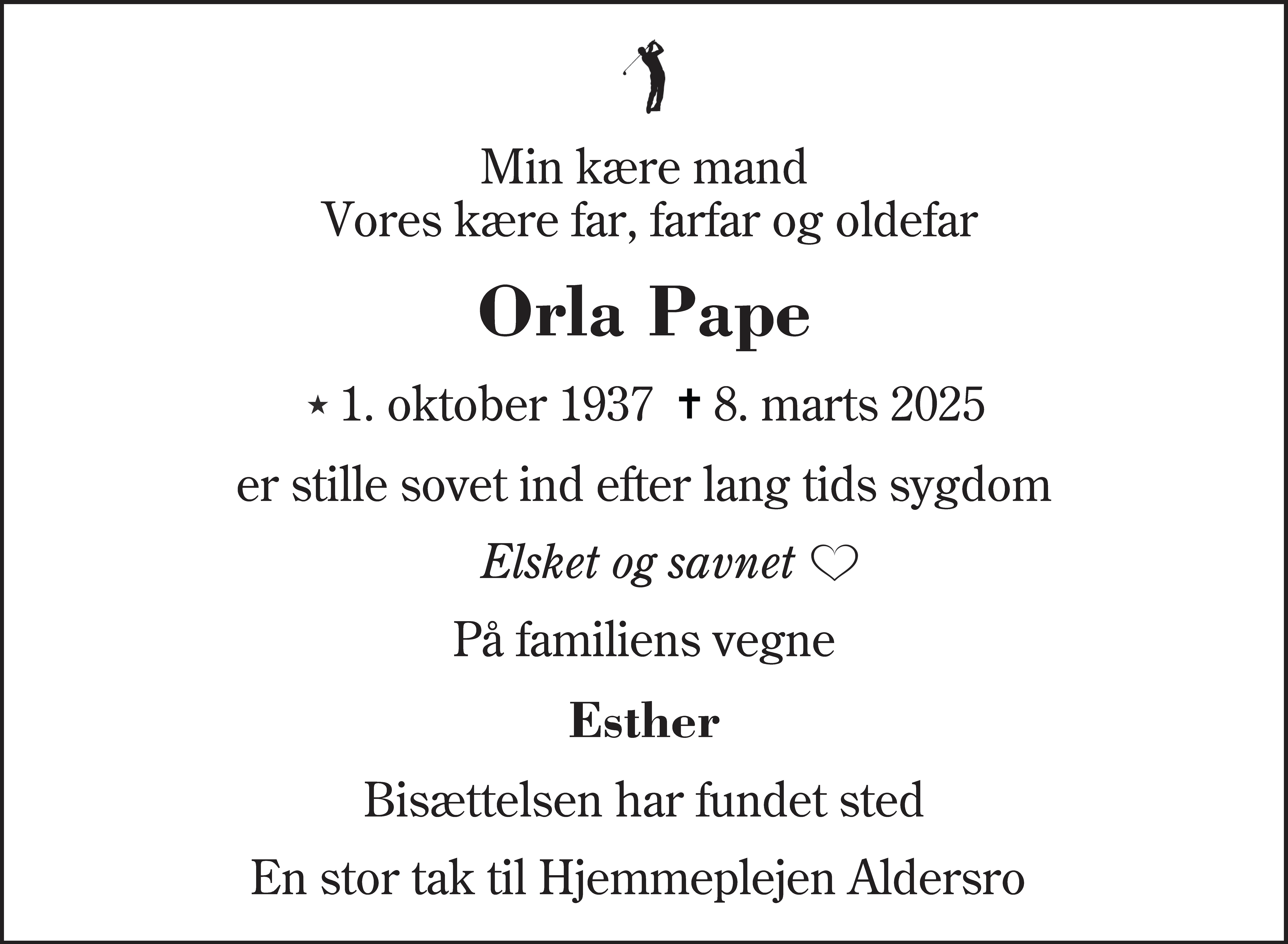 Dødsannonce for Orla Pape