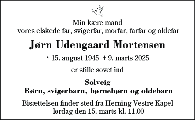 Dødsannonce for Jørn Udengård Mortensen
