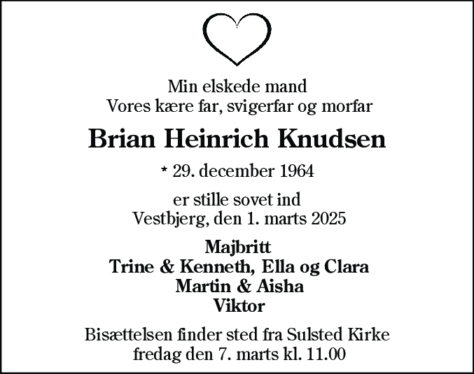 Dødsannonce for Brian Heinrich Knudsen