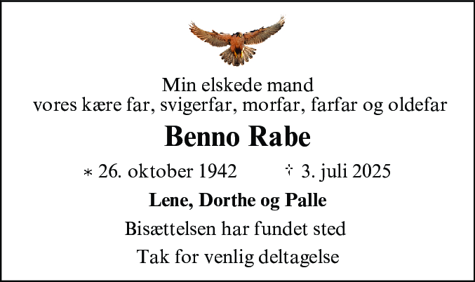 Dødsannonce for Jørgen Benno Rabe