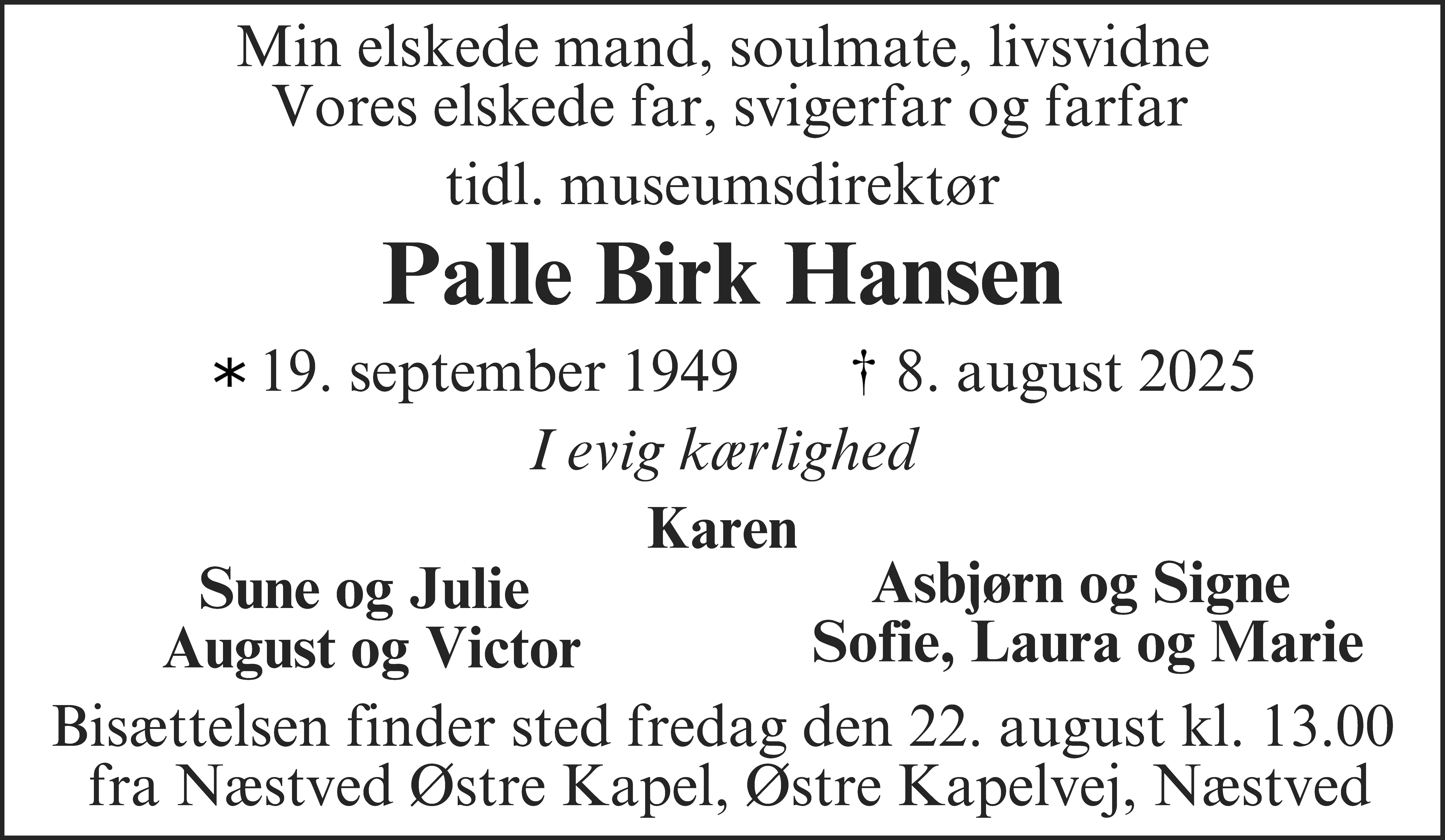 Dødsannonce for Palle Birk Hansen