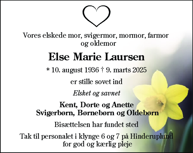 Dødsannonce for Else Marie Laursen