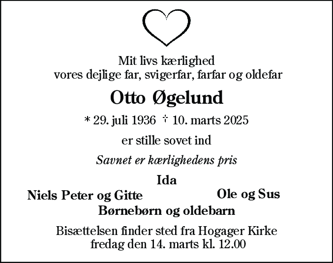 Dødsannonce for Otto Nielsen Øgelund