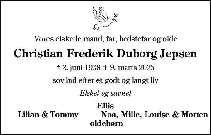 Dødsannonce for Christian Frederik Duborg Jepsen