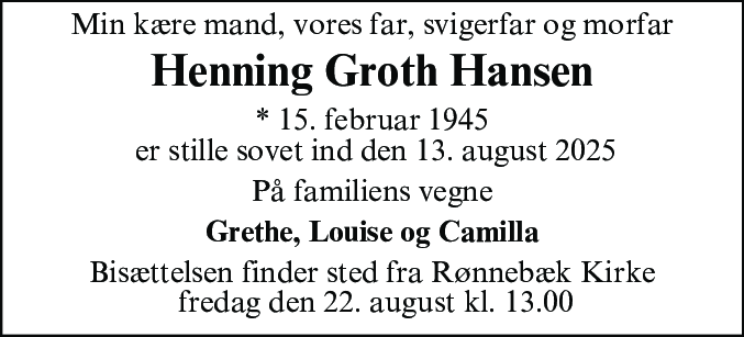 Dødsannonce for Henning Groth Hansen