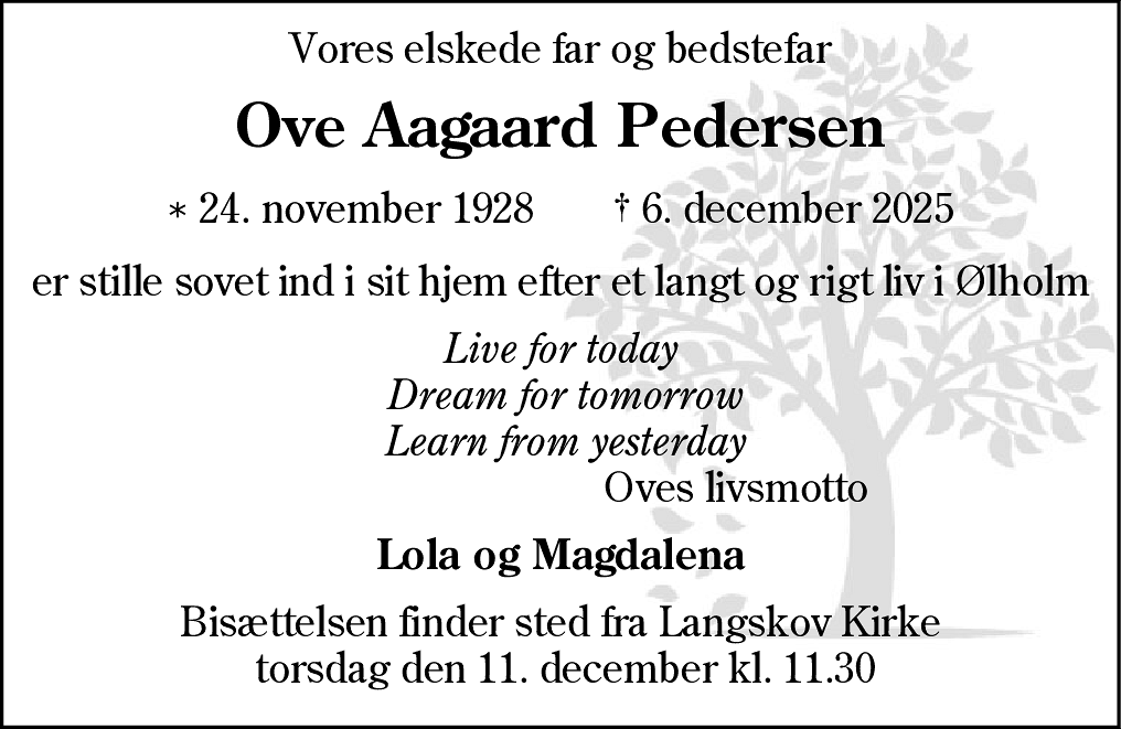 Dødsannonce for Ove Aagaard Pedersen