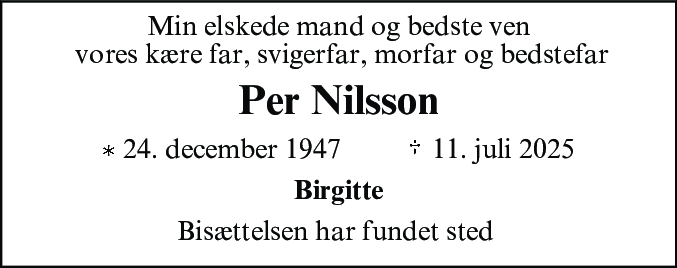 Dødsannonce for Per Nilsson