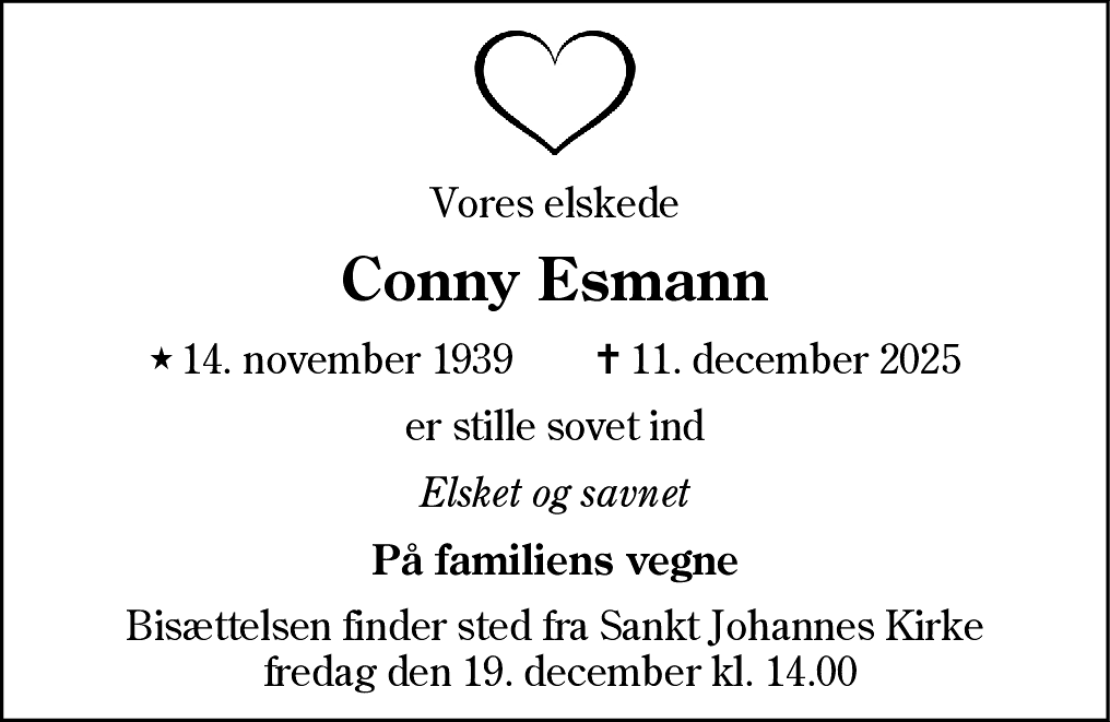 Dødsannonce for Conny Esmann