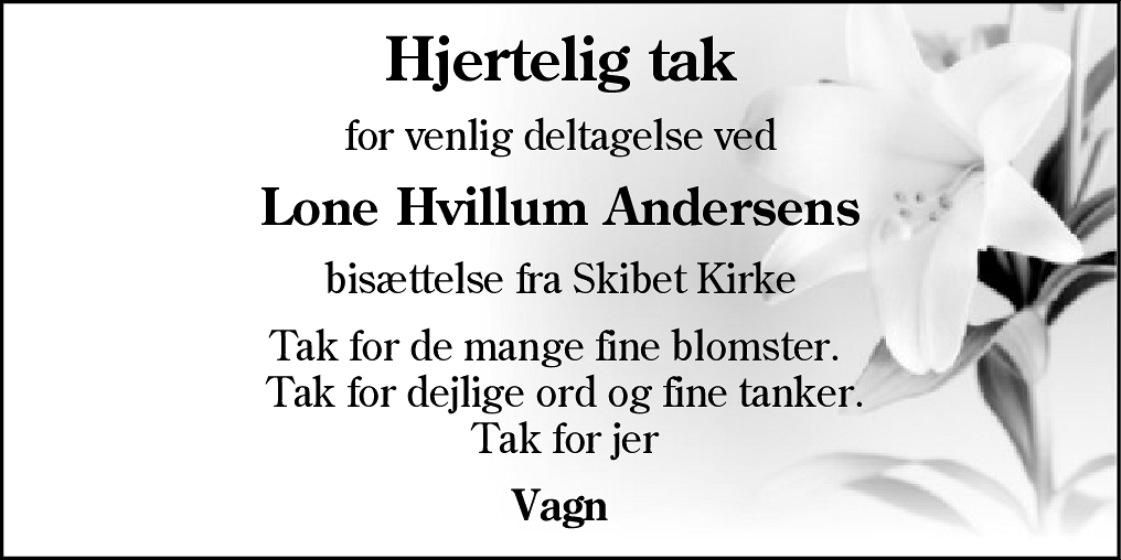 Dødsannonce for Lone Hvillum Andersen
