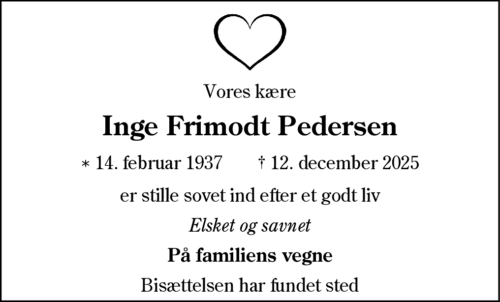 Dødsannonce for Inge Pedersen