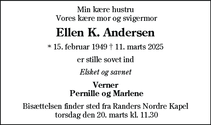 Dødsannonce for Ellen Kirstine Andersen