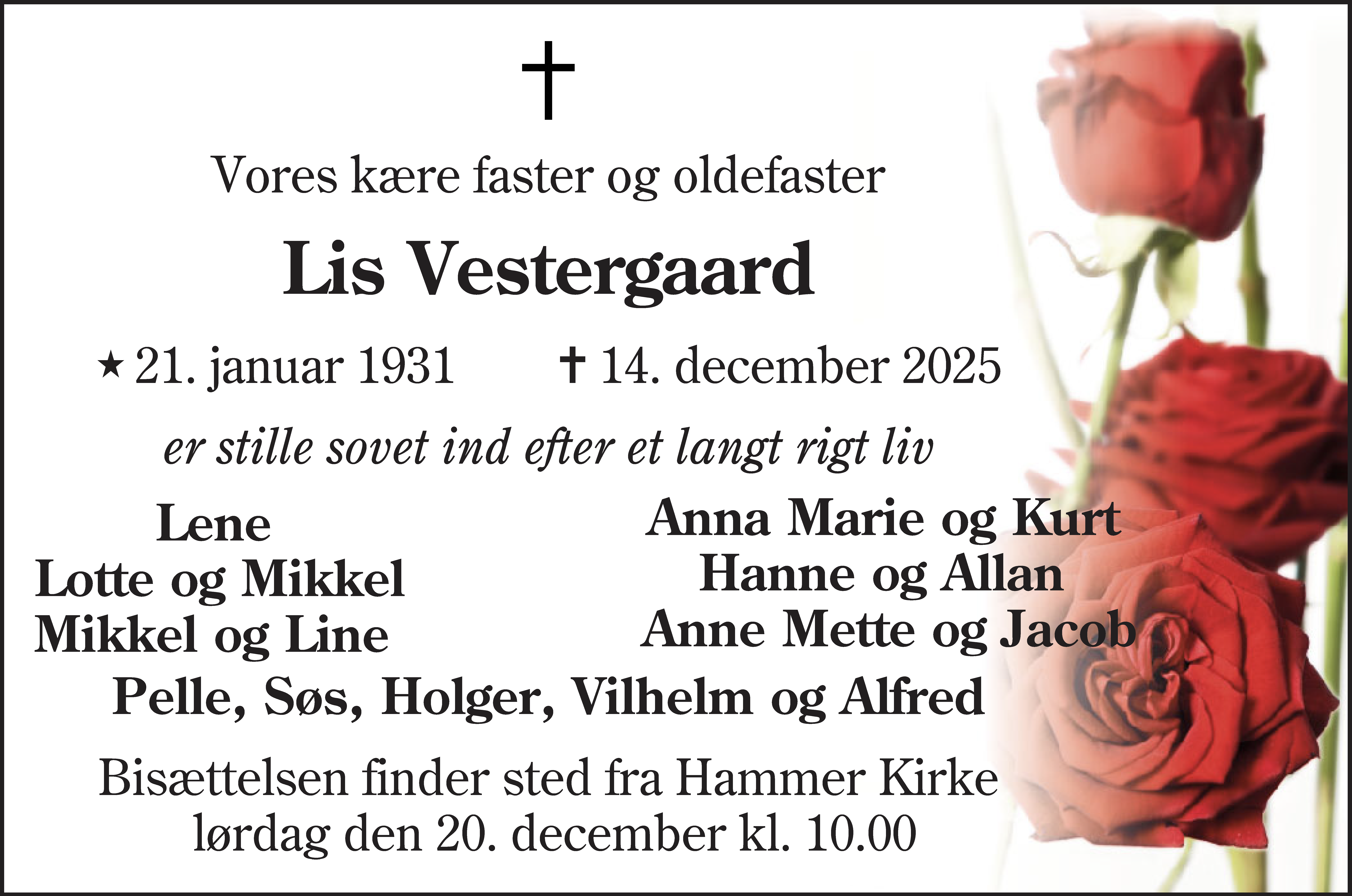 Dødsannonce for Anna Lis Vestergaard