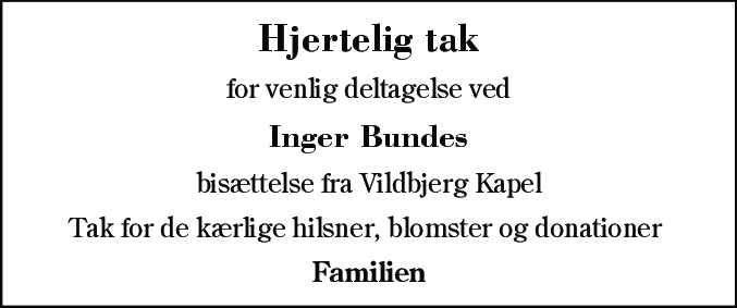 Dødsannonce for Inger Bunde