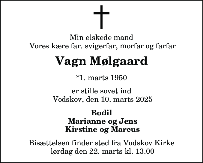 Dødsannonce for Vagn Mølgaard