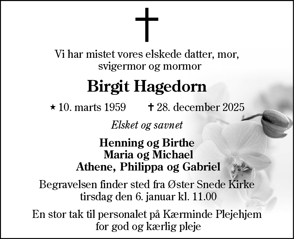 Dødsannonce for Birgit Hagedorn
