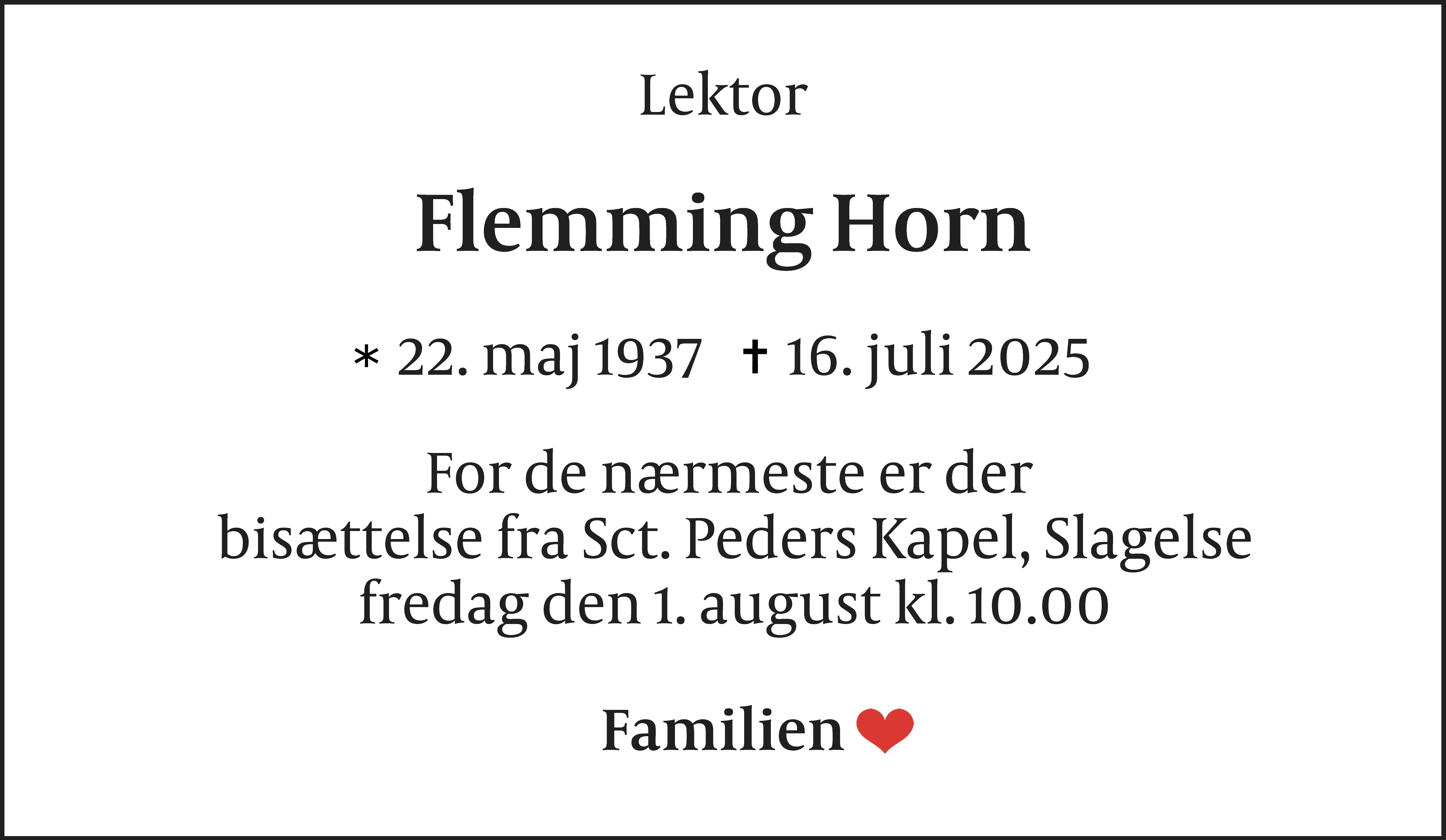 Dødsannonce for Flemming Horn