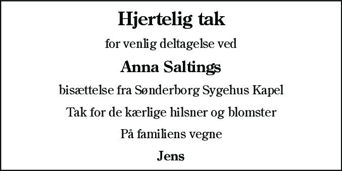 Dødsannonce for Anna Salting