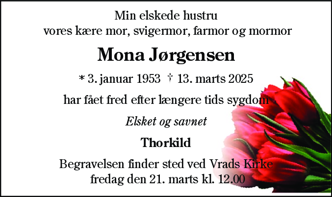 Dødsannonce for Mona Jørgensen