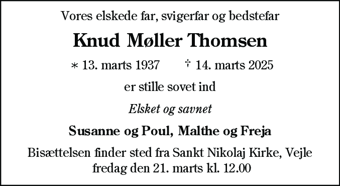 Dødsannonce for Knud Møller Thomsen