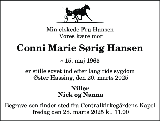 Dødsannonce for Conni Marie Sørig Hansen