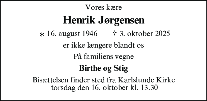 Dødsannonce for Henrik Jørgensen