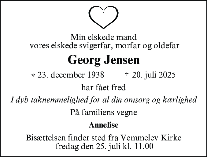 Dødsannonce for Svend Georg Jensen
