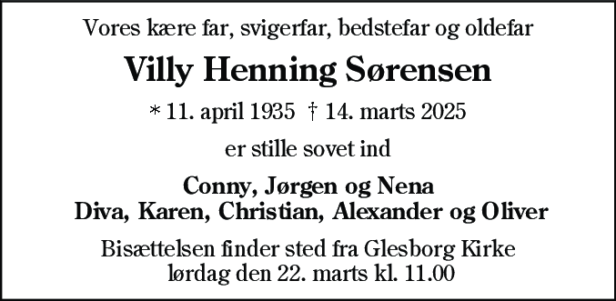 Dødsannonce for Villy Henning Sørensen