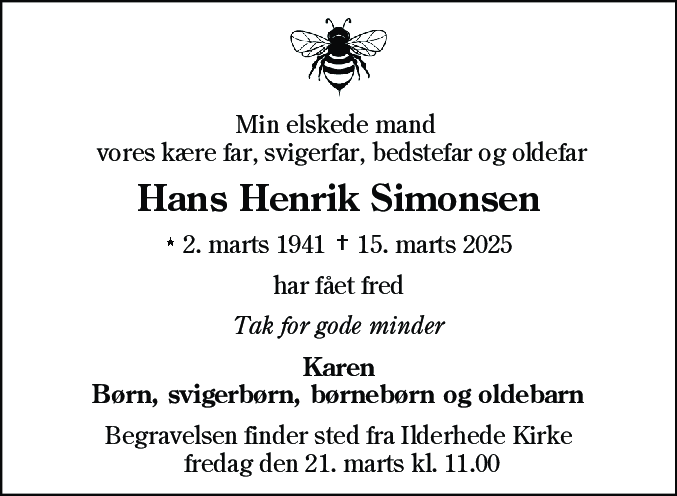 Dødsannonce for Hans Henrik Simonsen