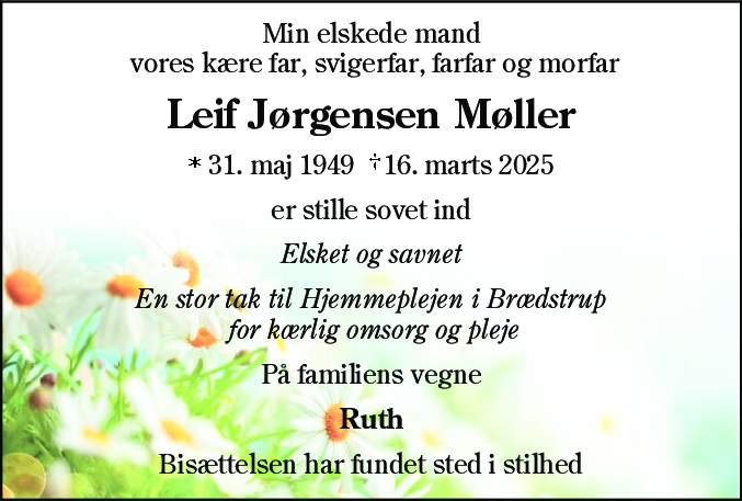 Dødsannonce for Leif Jørgensen Møller
