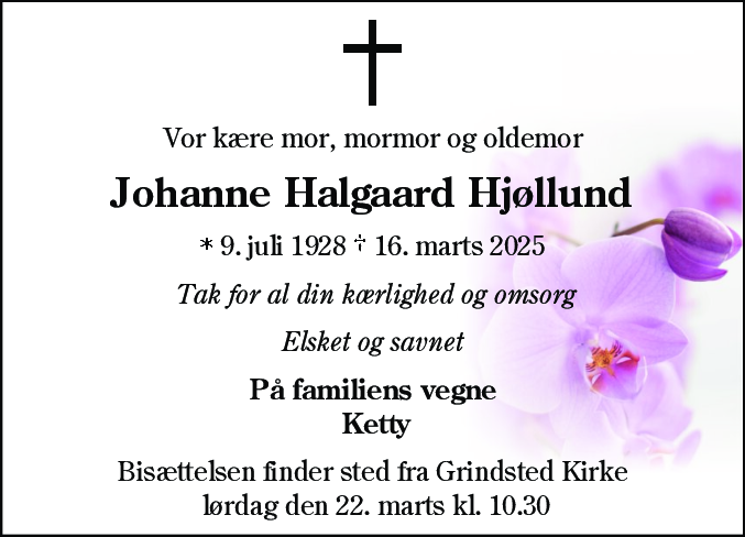 Dødsannonce for Johanne Halgaard Hjøllund