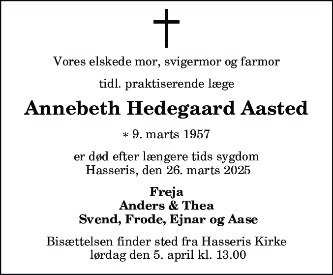 Dødsannonce for Annebeth Hedegaard Aasted