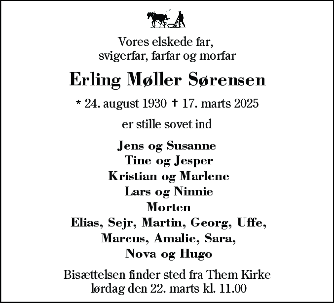 Dødsannonce for Erling Møller Sørensen