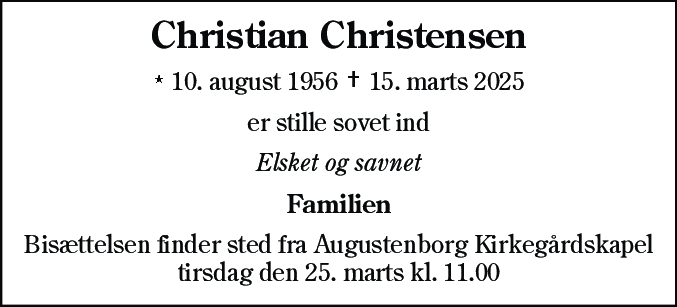 Dødsannonce for Christian Christensen