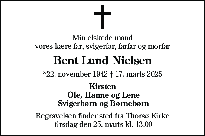 Dødsannonce for Bent Lund Nielsen