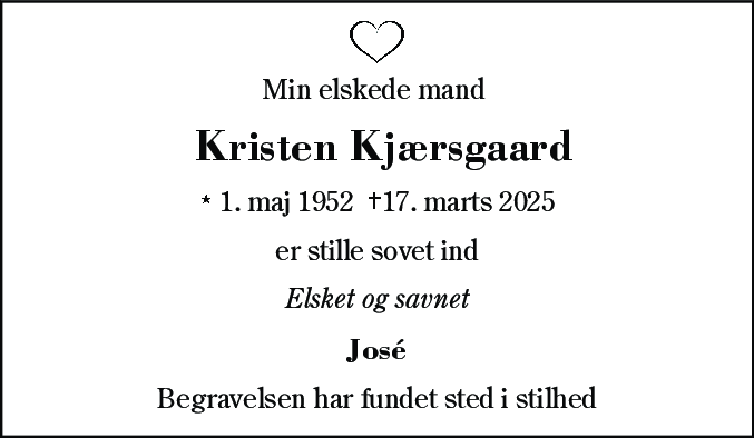 Dødsannonce for Jens Kristen Lundager Kjærsgaard
