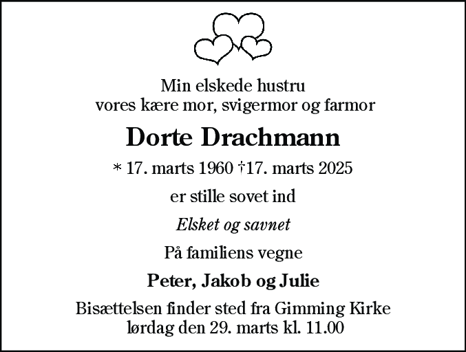 Dødsannonce for Dorte Drachmann