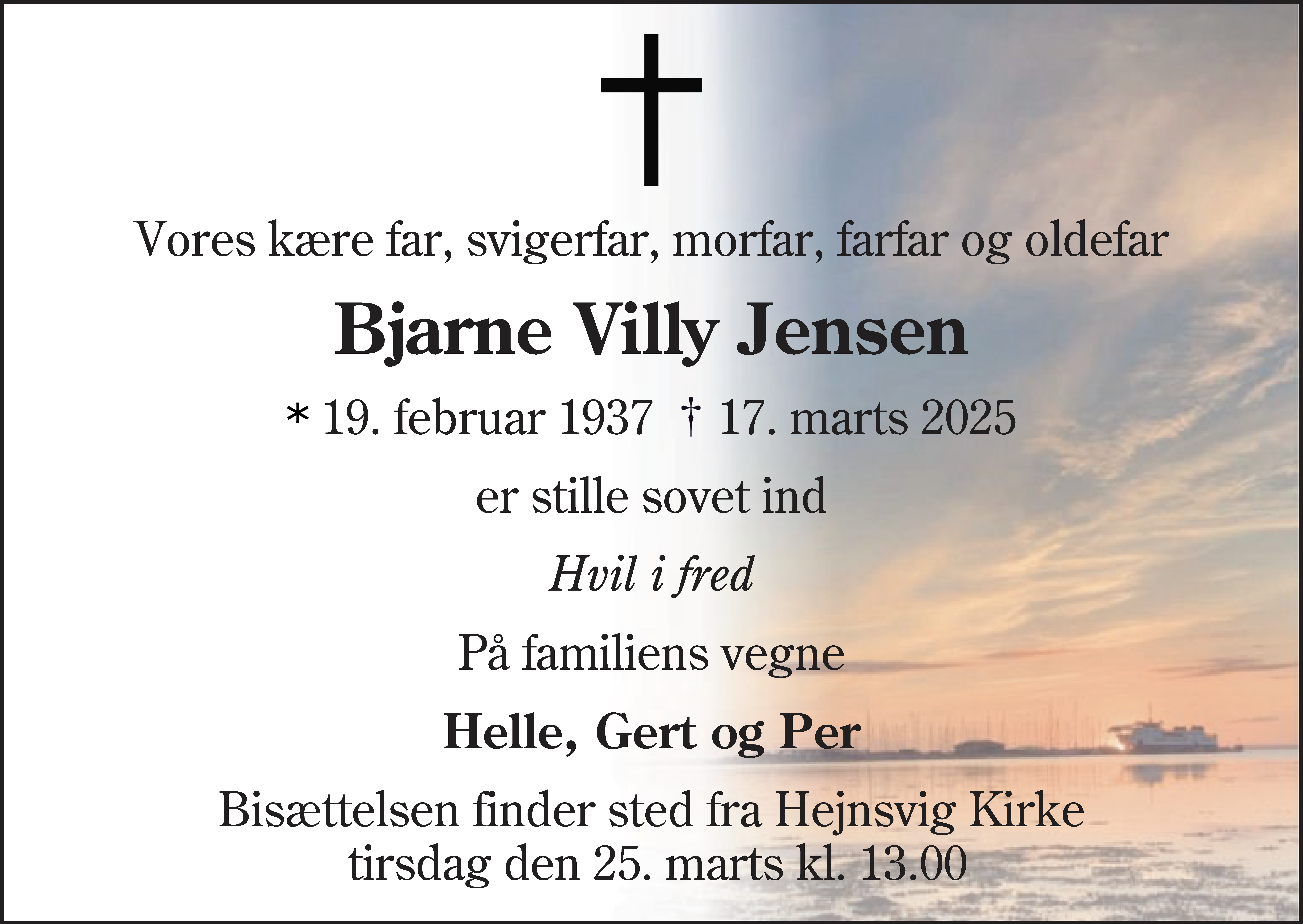 Dødsannonce for Bjarne Villy Jensen