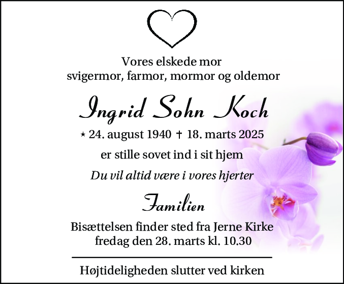 Dødsannonce for Ingrid Sohn Koch