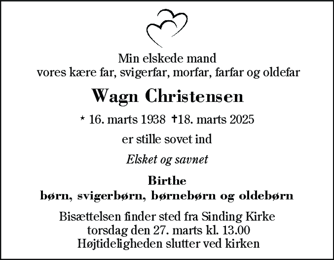 Dødsannonce for Wagn Christensen